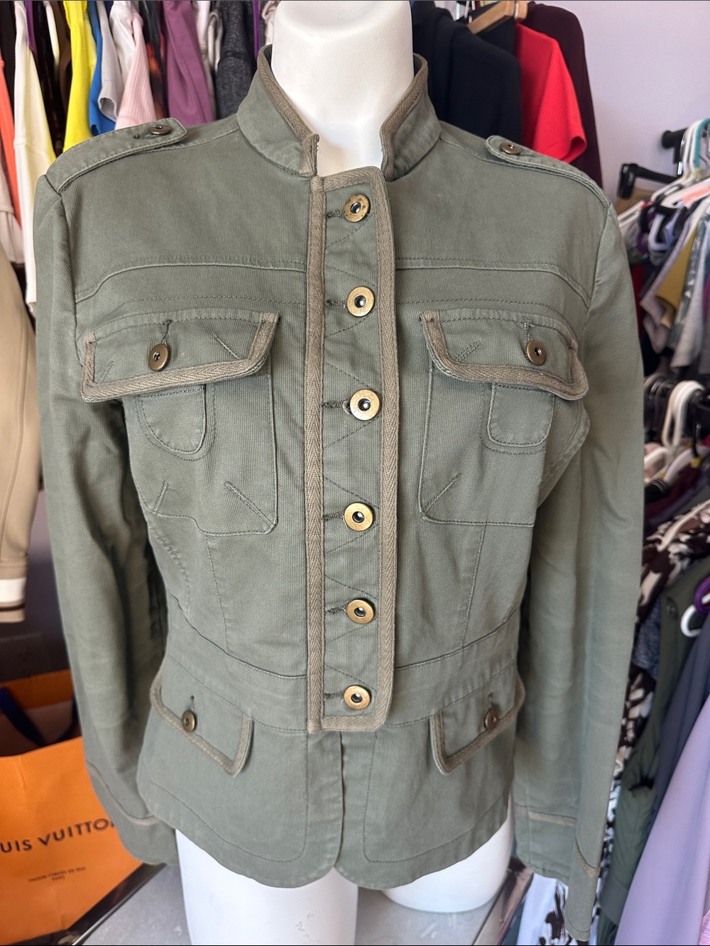 Women’s Olive Utility Button-Front Jacket
